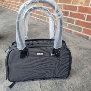 Modella Black Animal Print Travel Bag Handles Lined Pink Polka Dot Interior NWOT